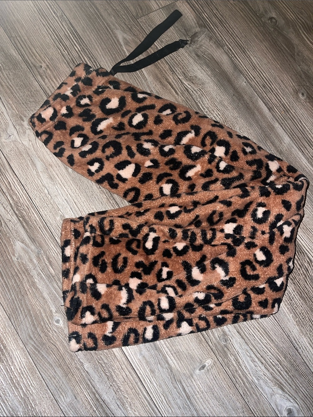 Leopard Print Plush Lounge Pants - Brown, Black, Cream